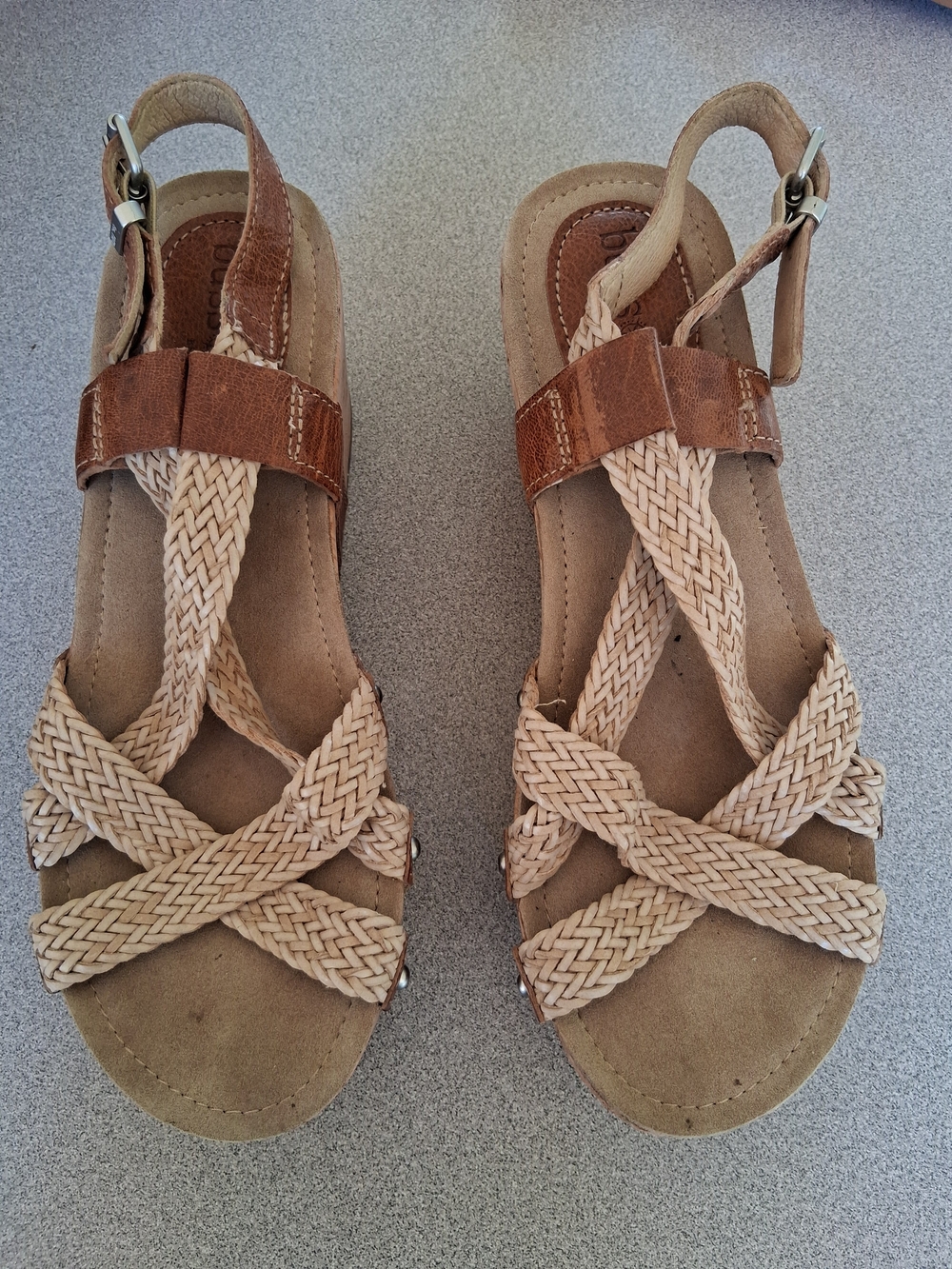 Bussola Formentera Woven Cross-Strap Cork Wedge Women's Sandals - Tan Boho